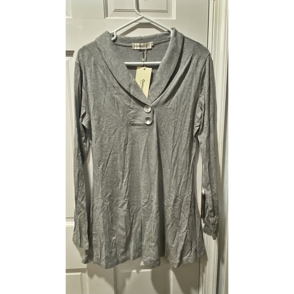 Ouncuty Women Fall Long Sleeve Tops Shawl Neck Button Down Dressy Blouses Shirts